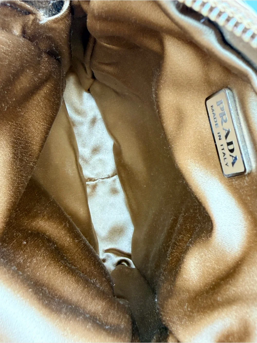 Prada Cervo Pietre Gold Satin Bejeweled Pouchette